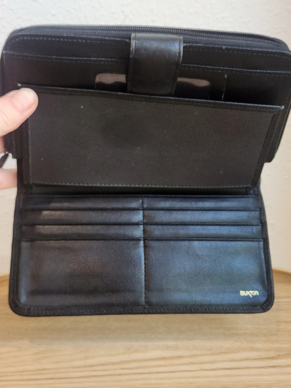 Buxton Black Leather Zip-Around Wallet with Snap Tab